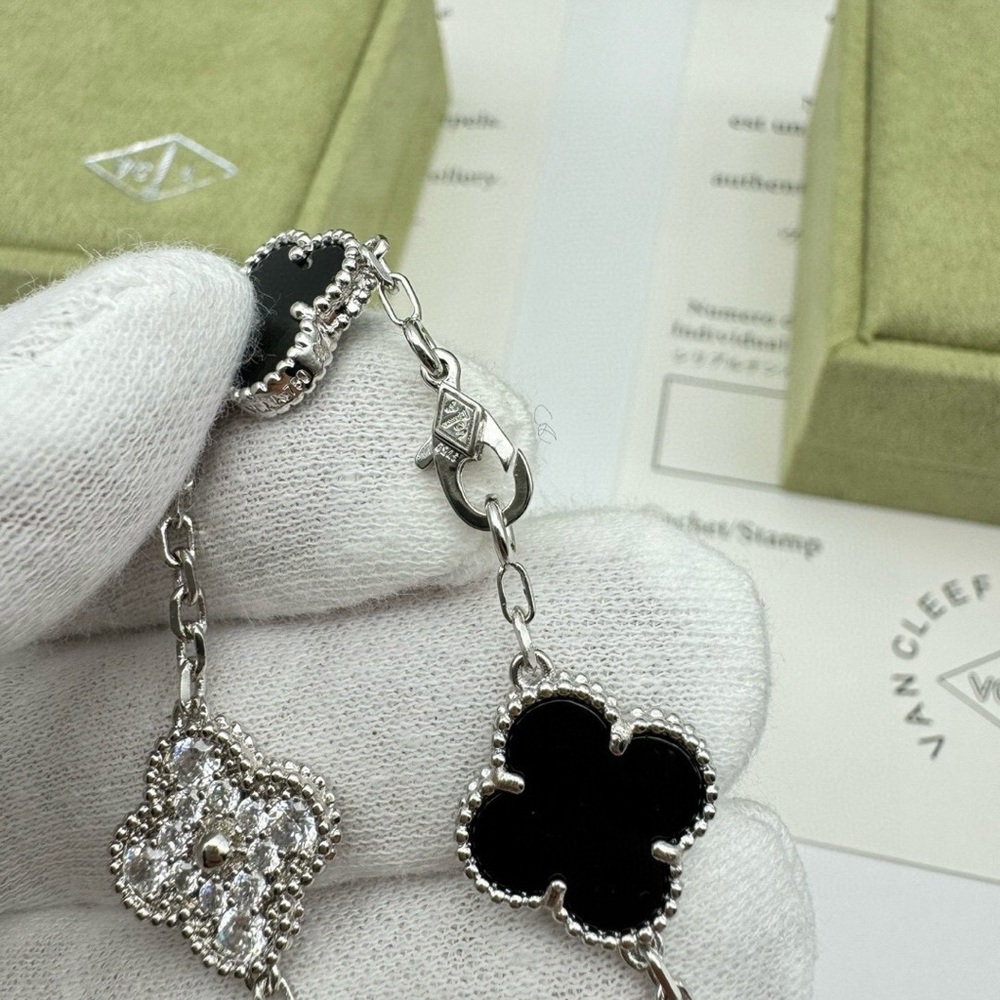 Van Cleef & Arpels Style Clover Diamond Black Onyx Bracelet | IN STOCK - Picture 4 of 7